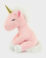 litet rosa enhörningsgosedjur med vit man och guldigt horn