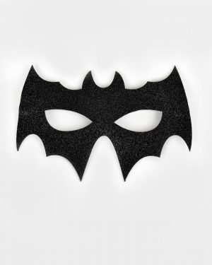Svart glittrig batmanmask.